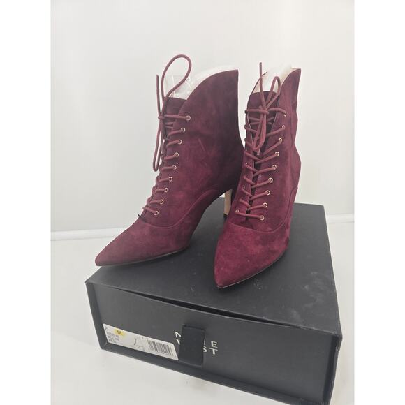 Nine West Calla Wine Suede Lace-Up Heeled Ankle Boots Women’s Size 8M - Picture 1 of 8